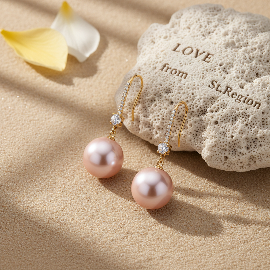 Cubic Zirconia & Pink Pearl Goldtone Dangle Drop Earrings