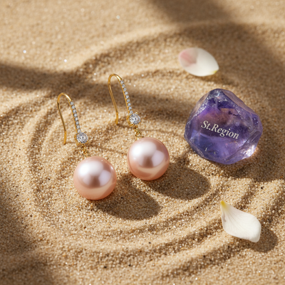 Cubic Zirconia & Pink Pearl Goldtone Dangle Drop Earrings
