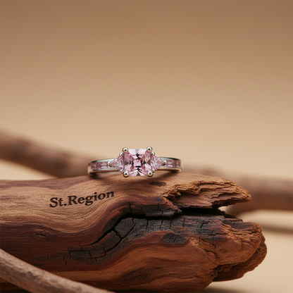 Pink Crystal & Silvertone Prong Illusion Ring