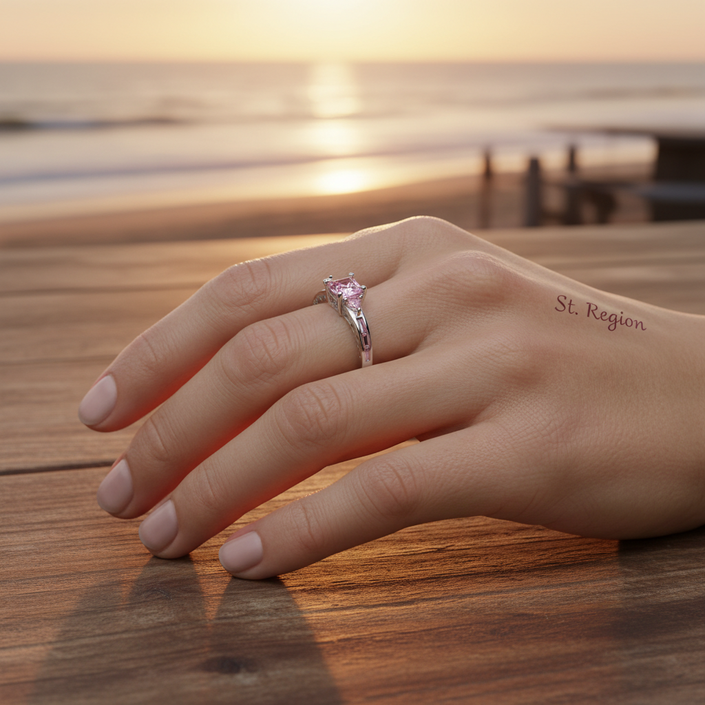 Pink Crystal & Silvertone Prong Illusion Ring