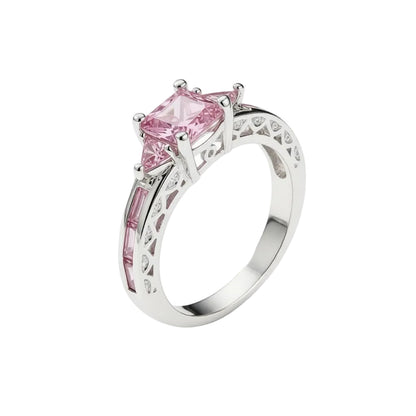 Pink Crystal & Silvertone Prong Illusion Ring