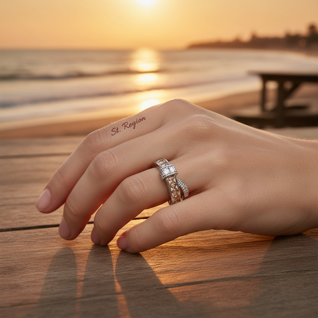 Champagne Crystal & Cubic Zirconia Crossing Line Ring