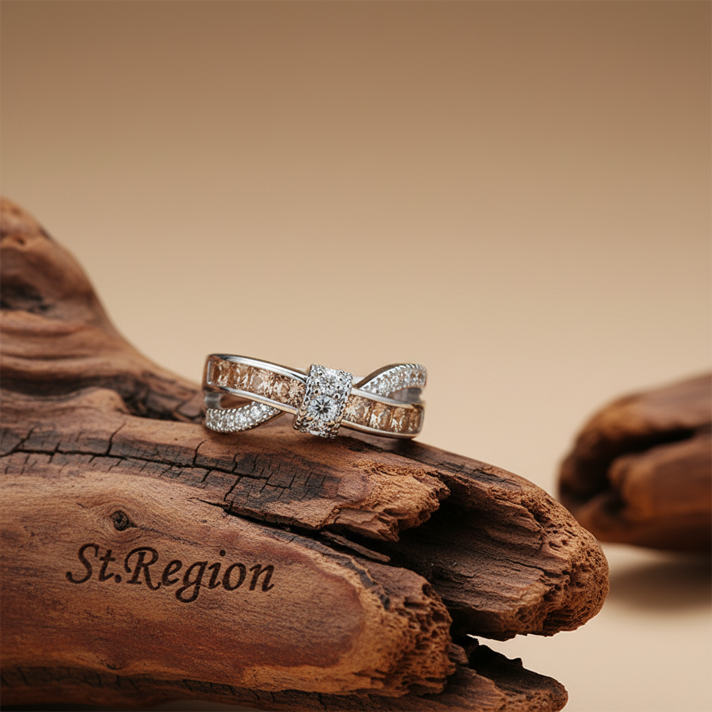 Champagne Crystal & Cubic Zirconia Crossing Line Ring