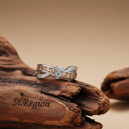 Champagne Crystal & Cubic Zirconia Crossing Line Ring