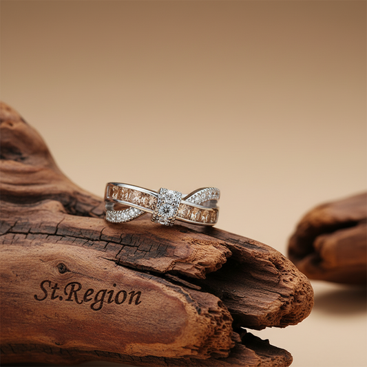 Champagne Crystal & Cubic Zirconia Crossing Line Ring