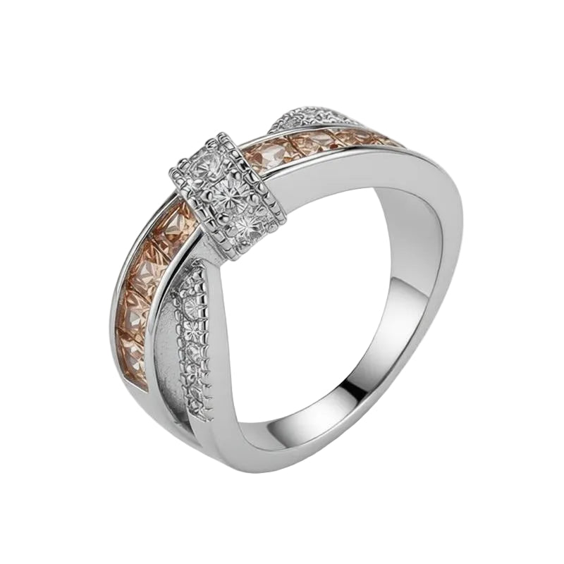 Champagne Crystal & Cubic Zirconia Crossing Line Ring