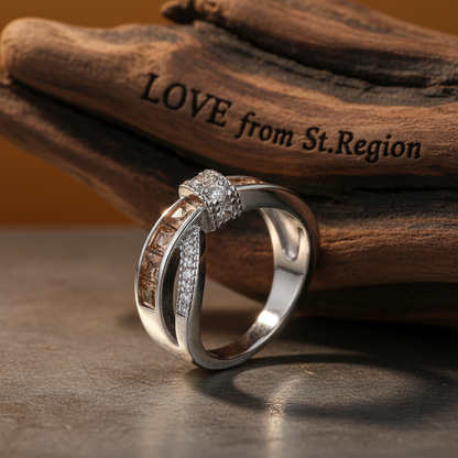 Champagne Crystal & Cubic Zirconia Crossing Line Ring