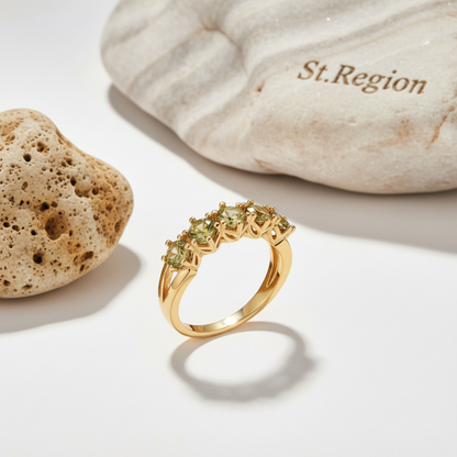 Olive Crystal & Goldtone Prong Ring