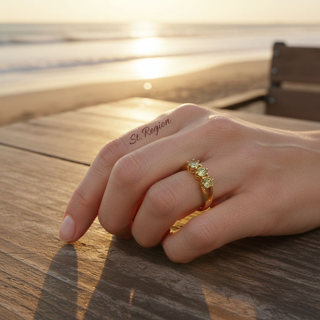 Olive Crystal & Goldtone Prong Ring
