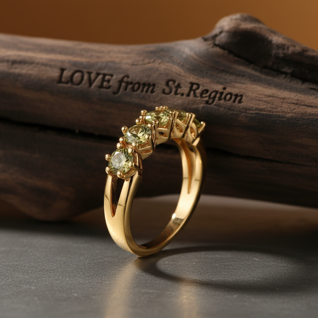 Olive Crystal & Goldtone Prong Ring