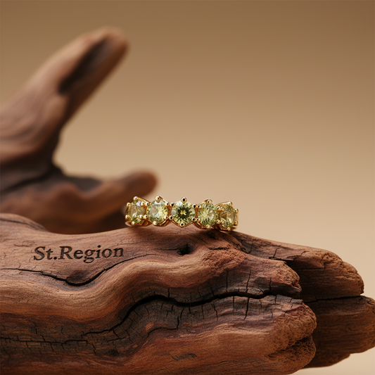 Olive Crystal & Goldtone Prong Ring