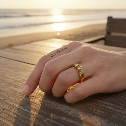 Olive Crystal & Goldtone Prong Ring