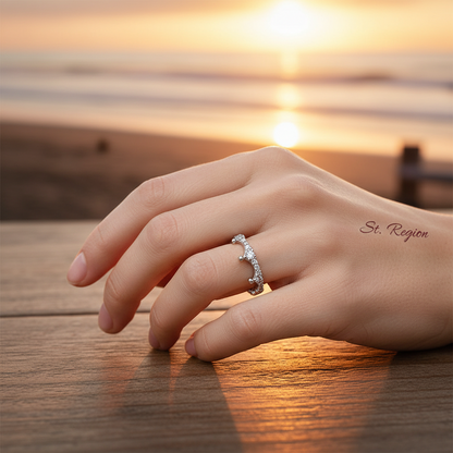 Cubic Zirconia & Silvertone Crown Band Ring