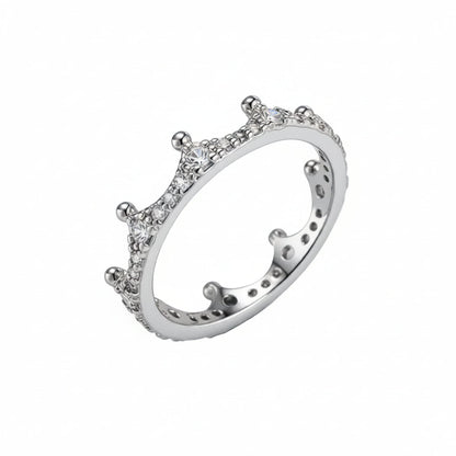 Cubic Zirconia & Silvertone Crown Band Ring