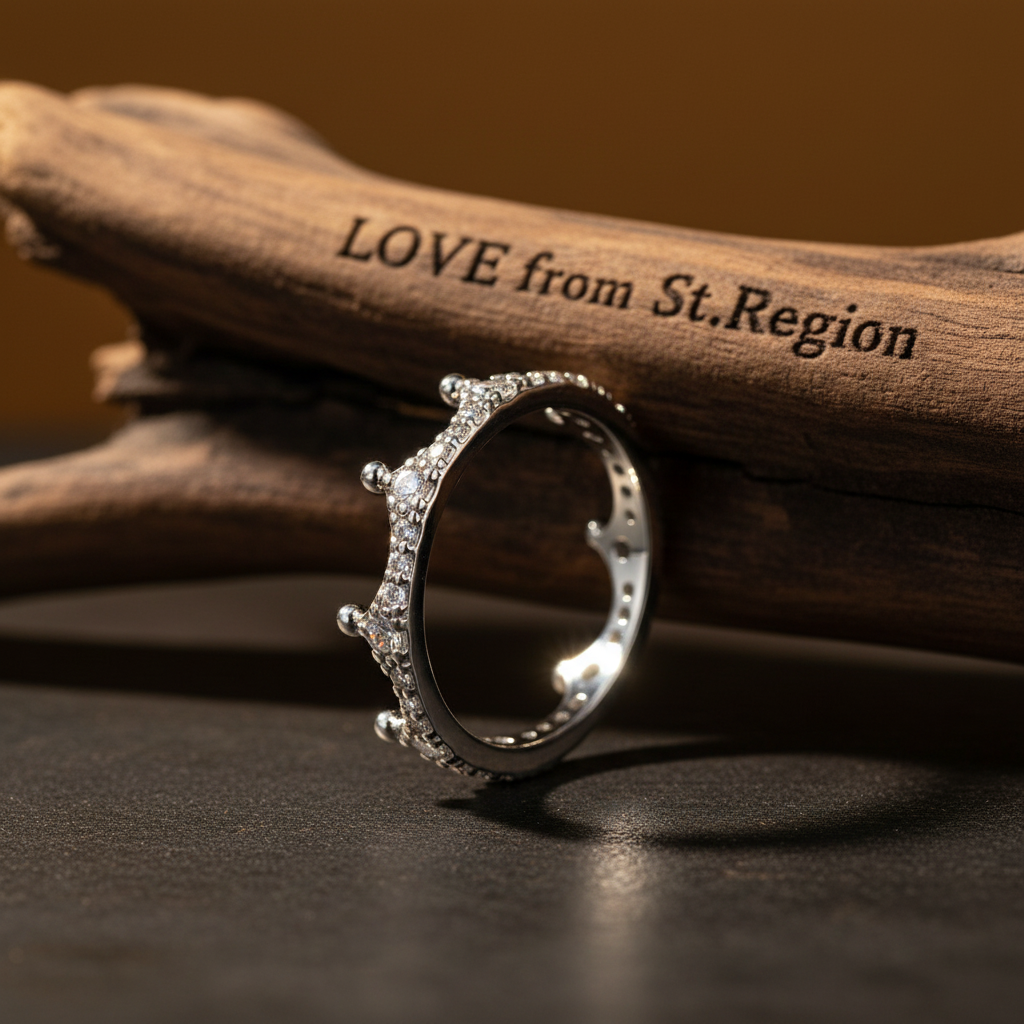 Cubic Zirconia & Silvertone Crown Band Ring