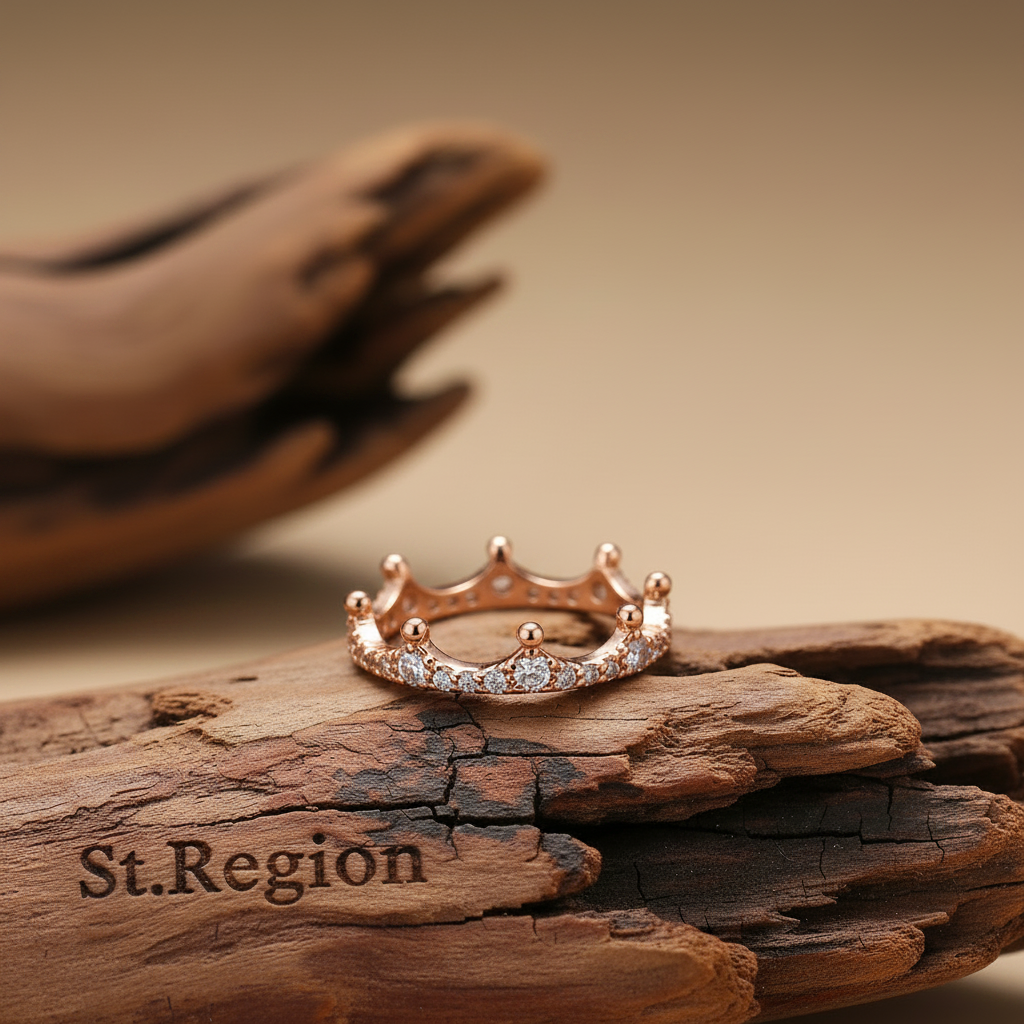 Cubic Zirconia & Rose Goldtone Crown Band Ring