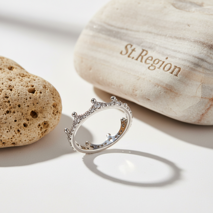 Cubic Zirconia & Silvertone Crown Band Ring