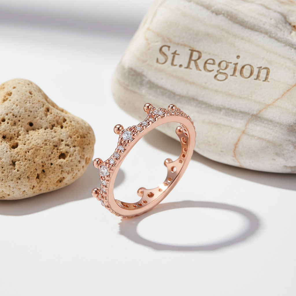 Cubic Zirconia & Rose Goldtone Crown Band Ring