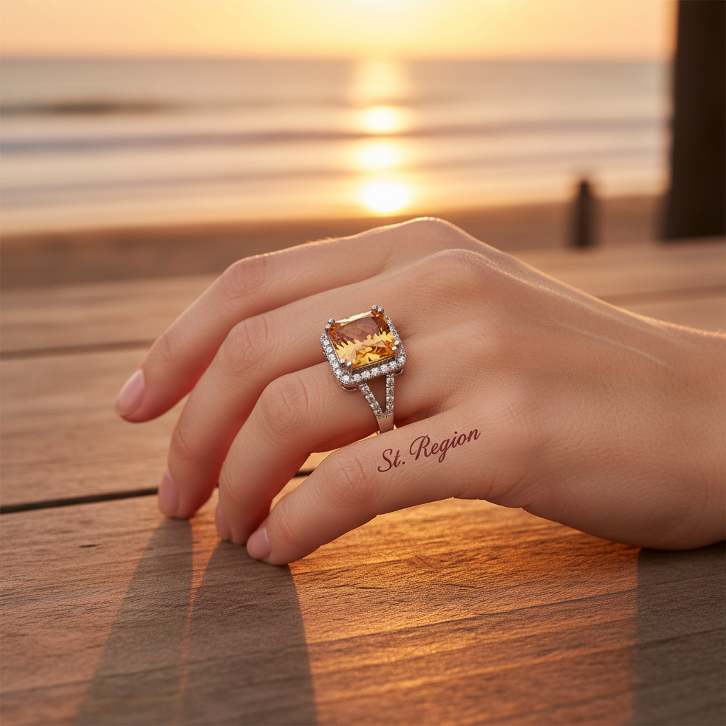 Champagne Crystal & Silvertone Radiant-Cut Ring