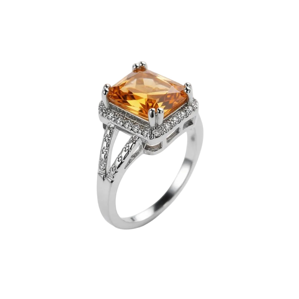 Champagne Crystal & Silvertone Radiant-Cut Ring