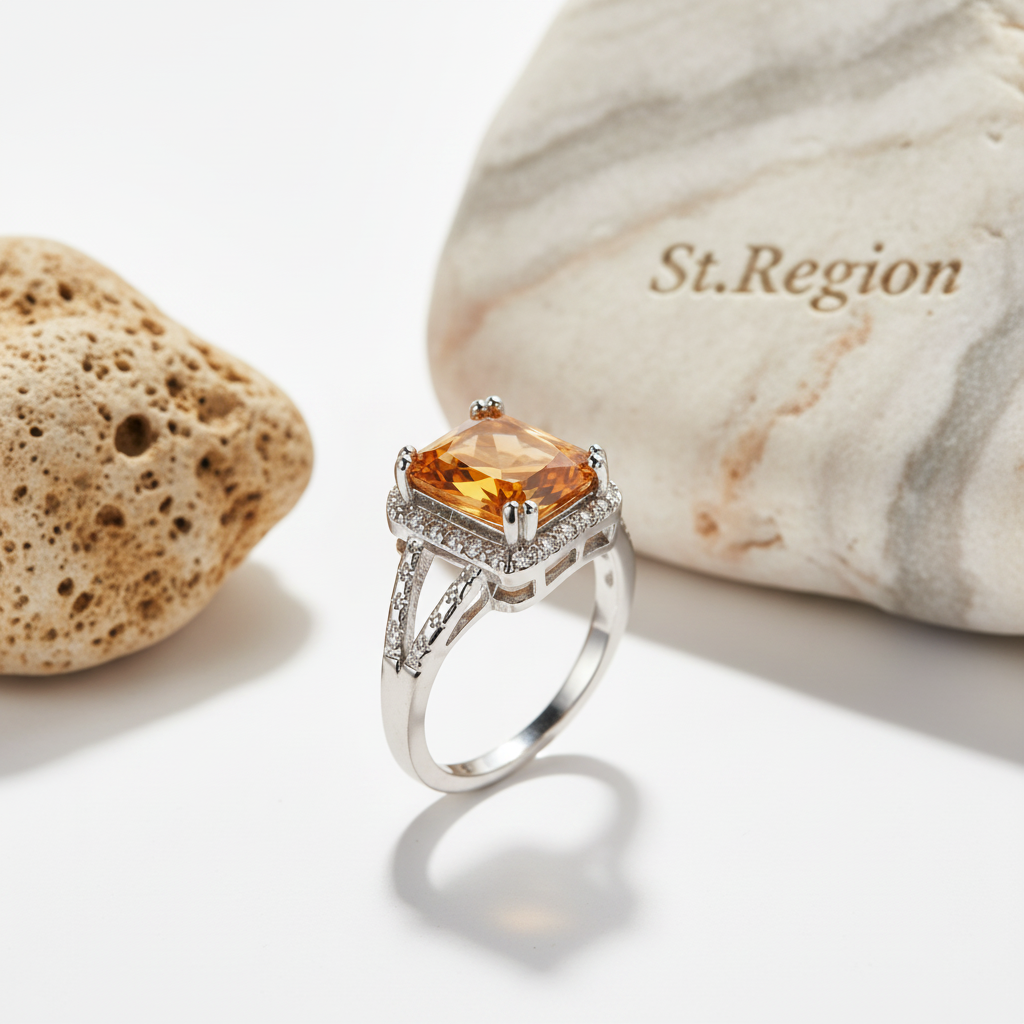 Champagne Crystal & Silvertone Radiant-Cut Ring