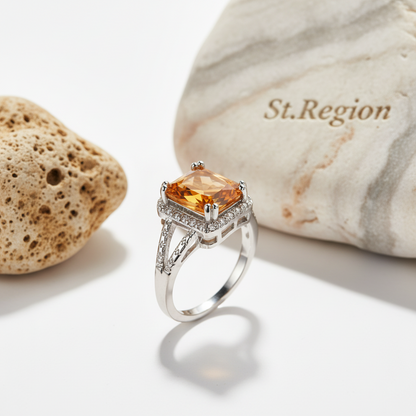Champagne Crystal & Silvertone Radiant-Cut Ring