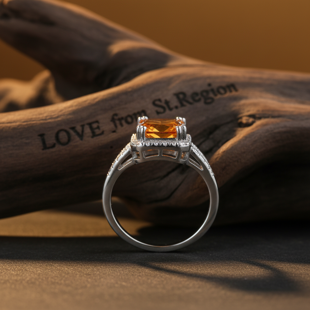 Champagne Crystal & Silvertone Radiant-Cut Ring