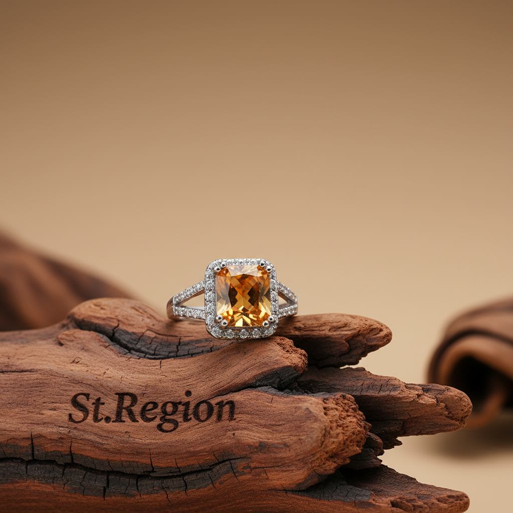Champagne Crystal & Silvertone Radiant-Cut Ring
