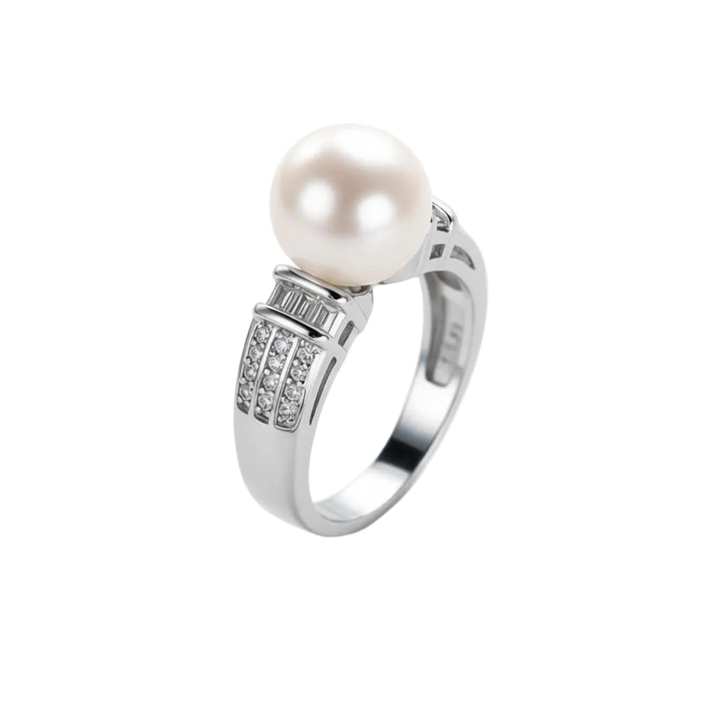 Pearl & Cubic Zirconia Silvertone Pavé Ring