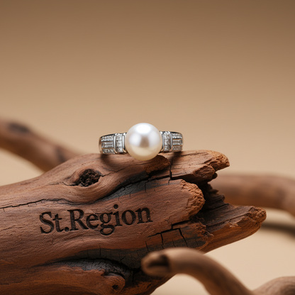 Pearl & Cubic Zirconia Silvertone Pavé Ring
