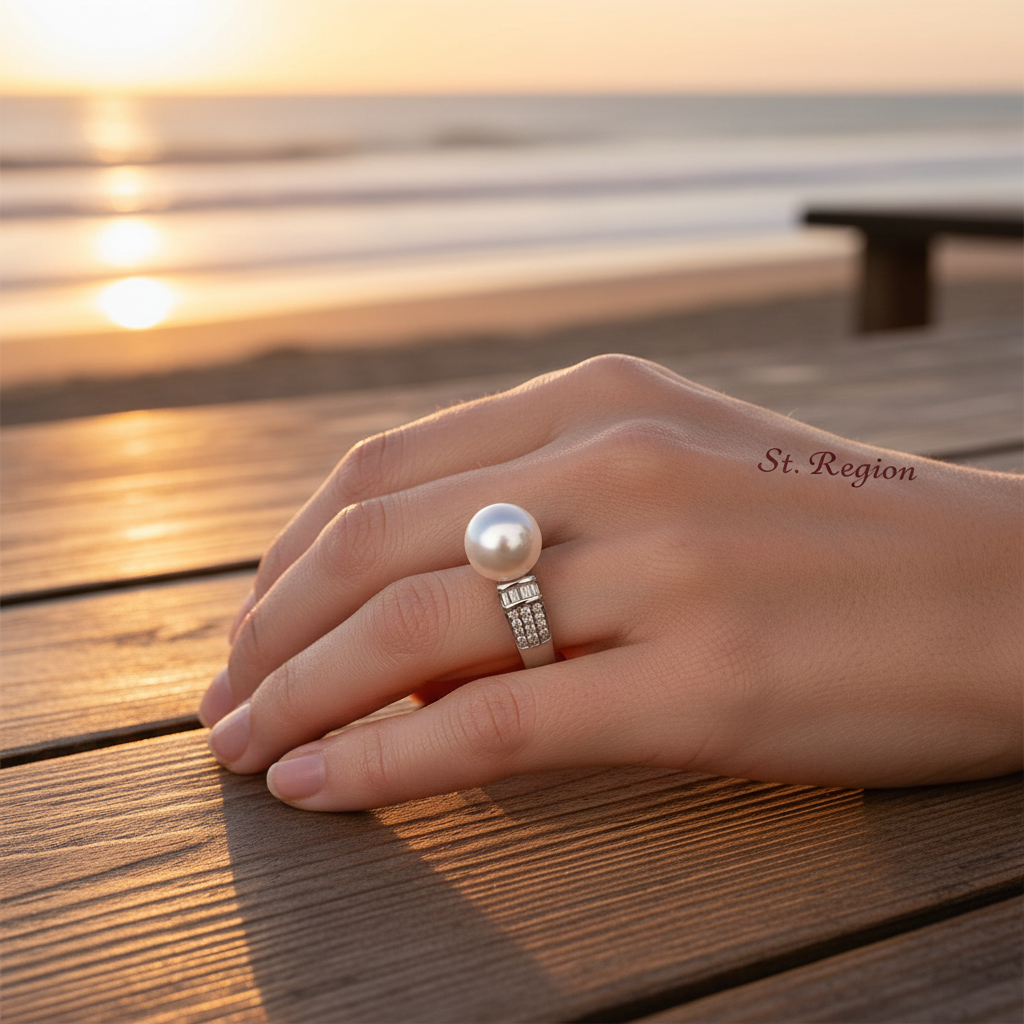 Pearl & Cubic Zirconia Silvertone Pavé Ring