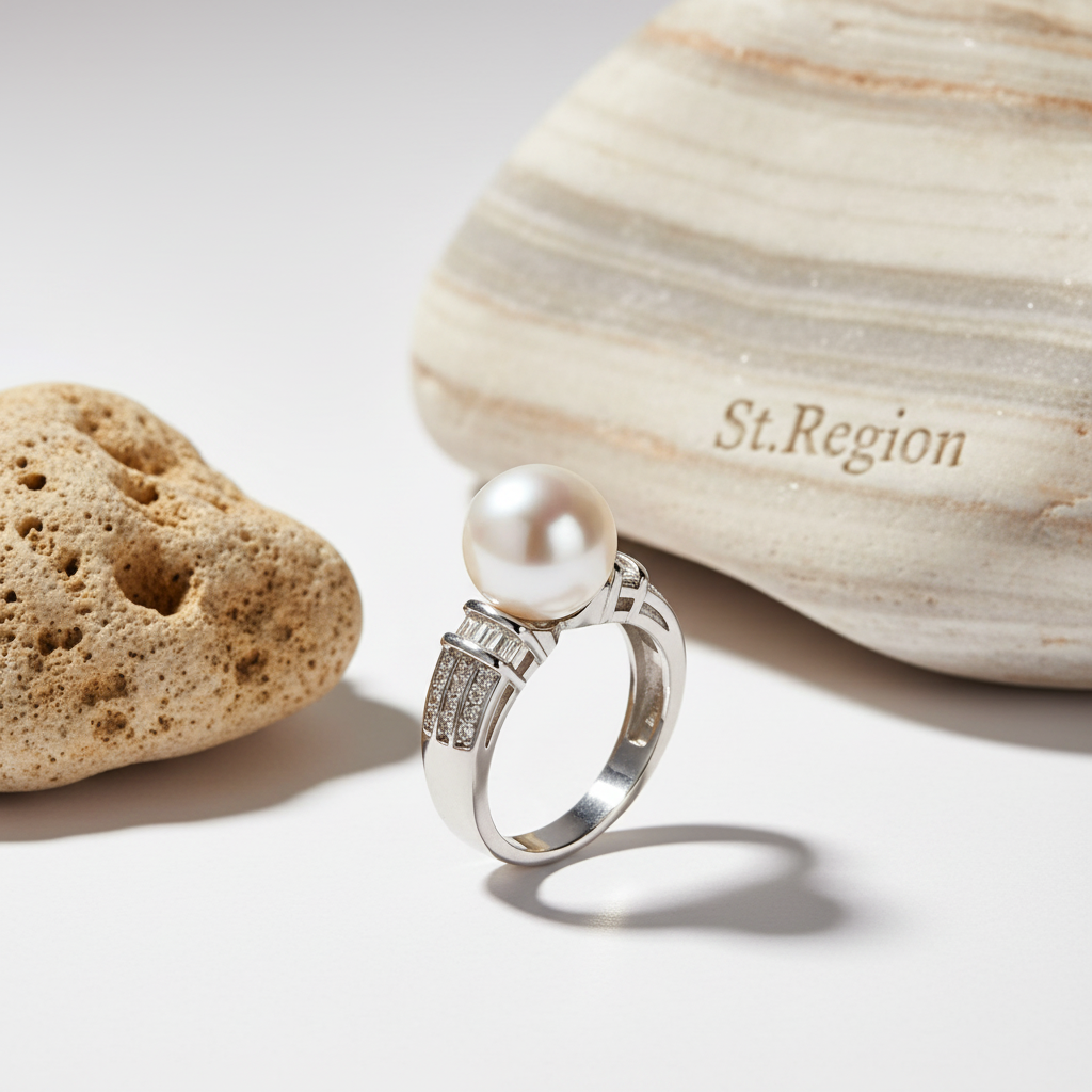 Pearl & Cubic Zirconia Silvertone Pavé Ring