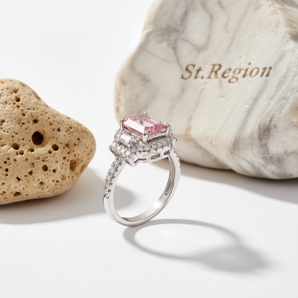 Pink Crystal & Cubic Zirconia Radiant-Cut Ring
