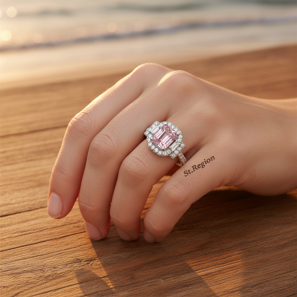 Pink Crystal & Cubic Zirconia Radiant-Cut Ring