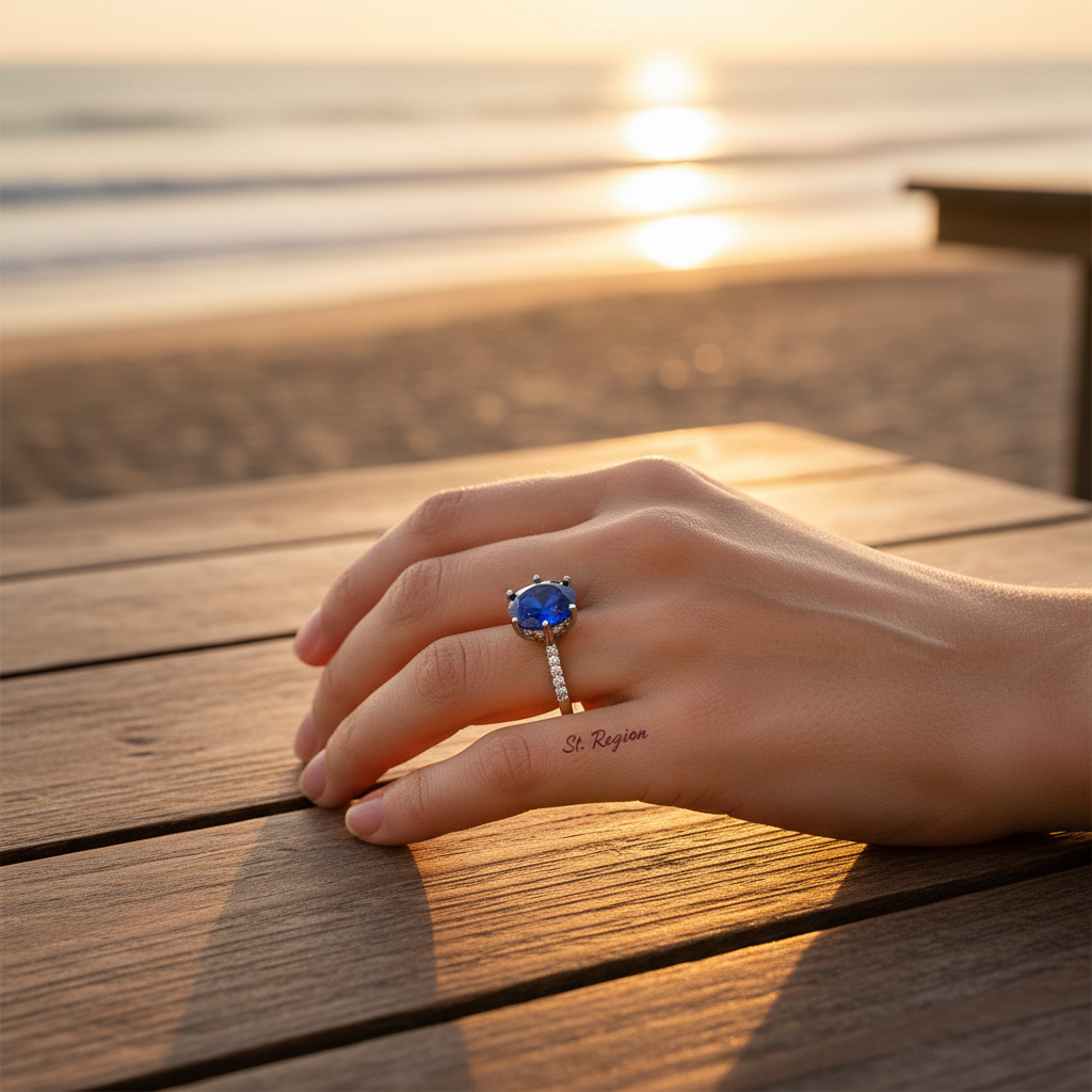 Navy Crystal & Cubic Zirconia Cocktail Ring