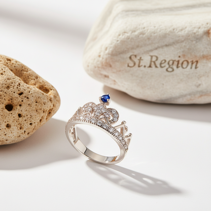 Navy Cubic Zirconia & Silvertone Crown Band