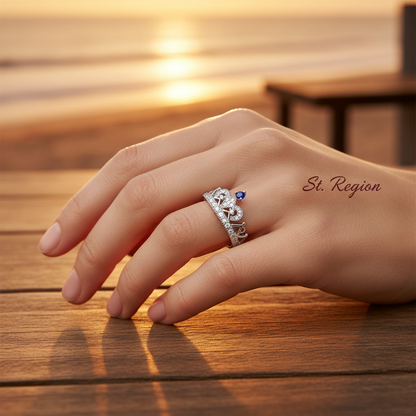 Navy Cubic Zirconia & Silvertone Crown Band