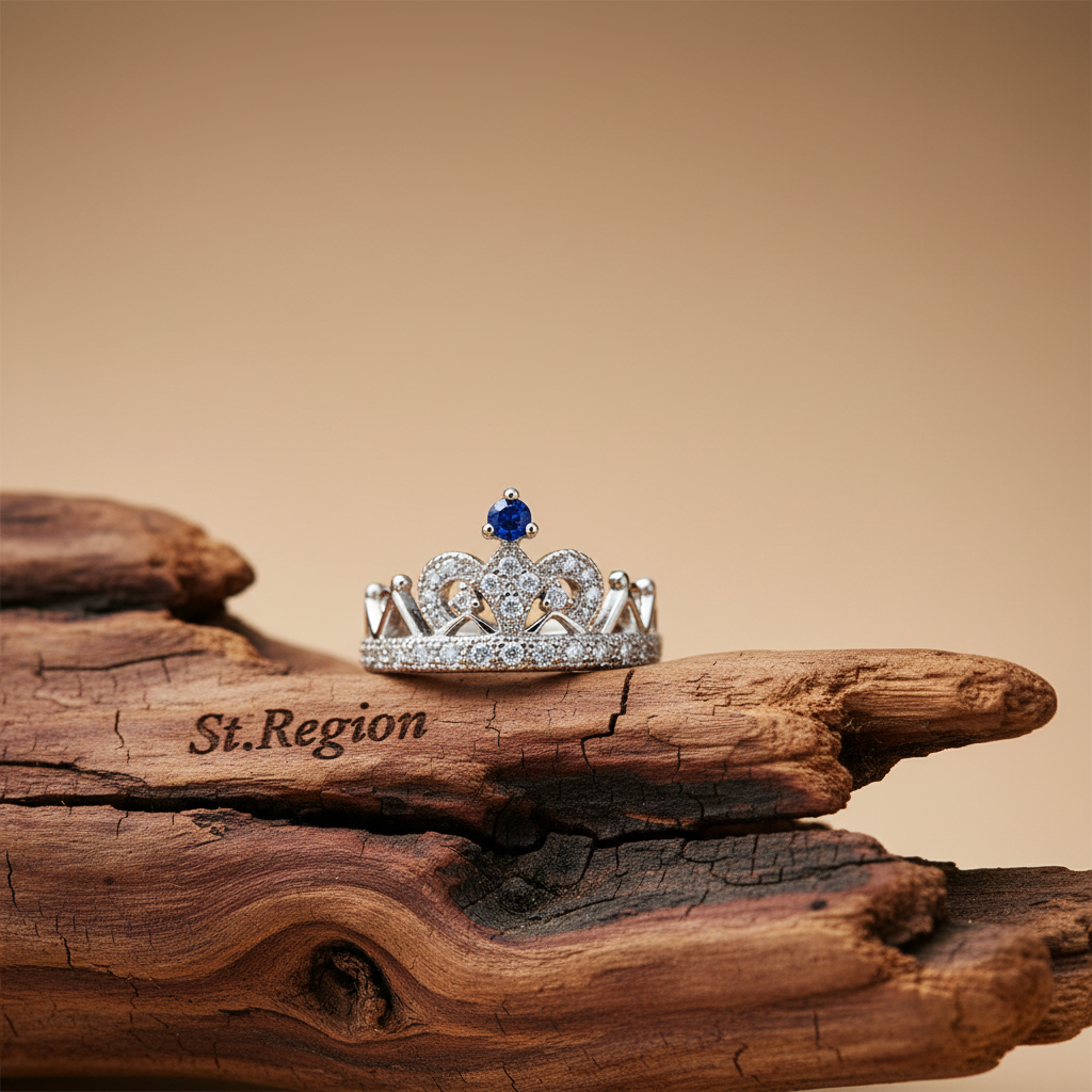 Navy Cubic Zirconia & Silvertone Crown Band