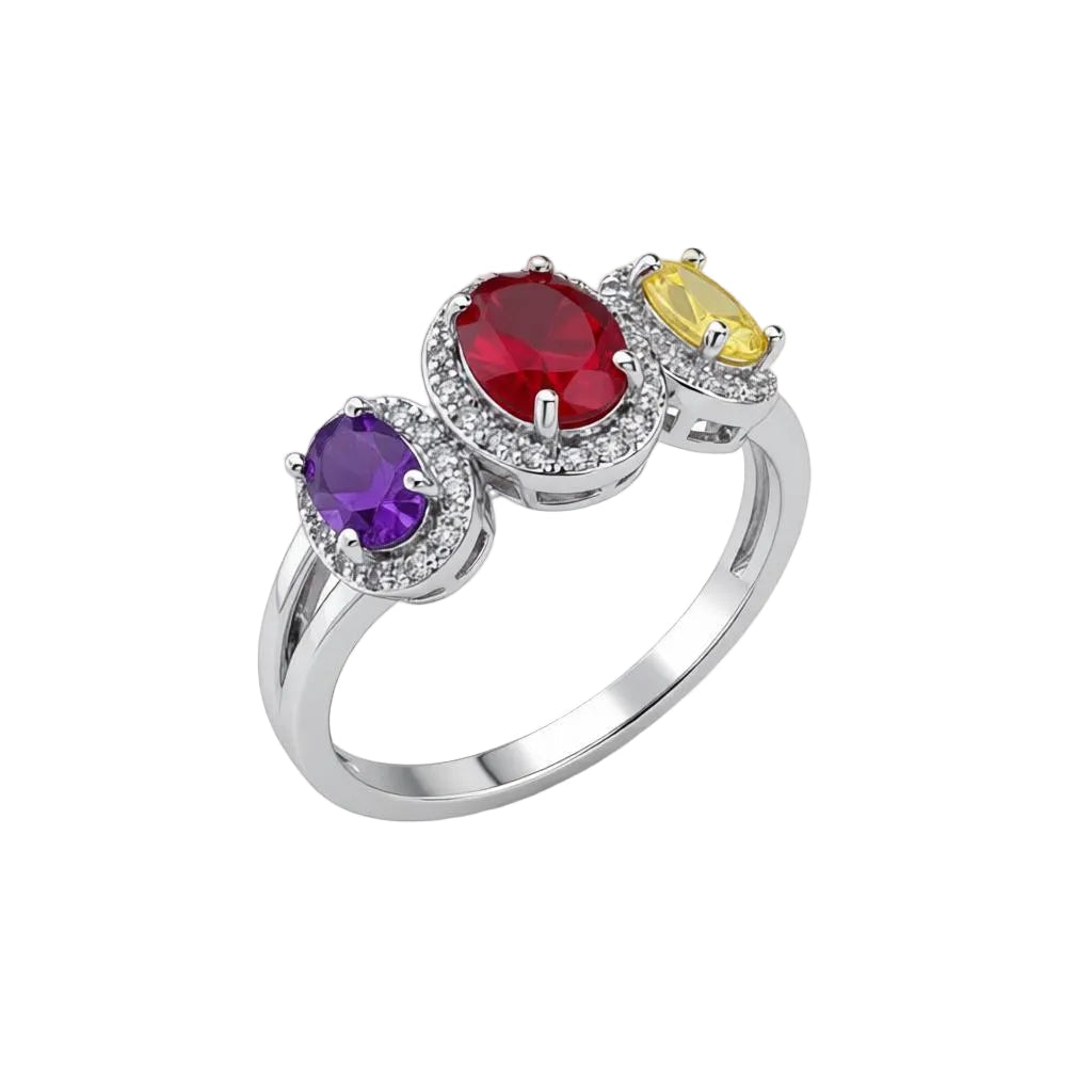 Multicolor Crystal & Cubic Zirconia Silvertone Oval Band Ring