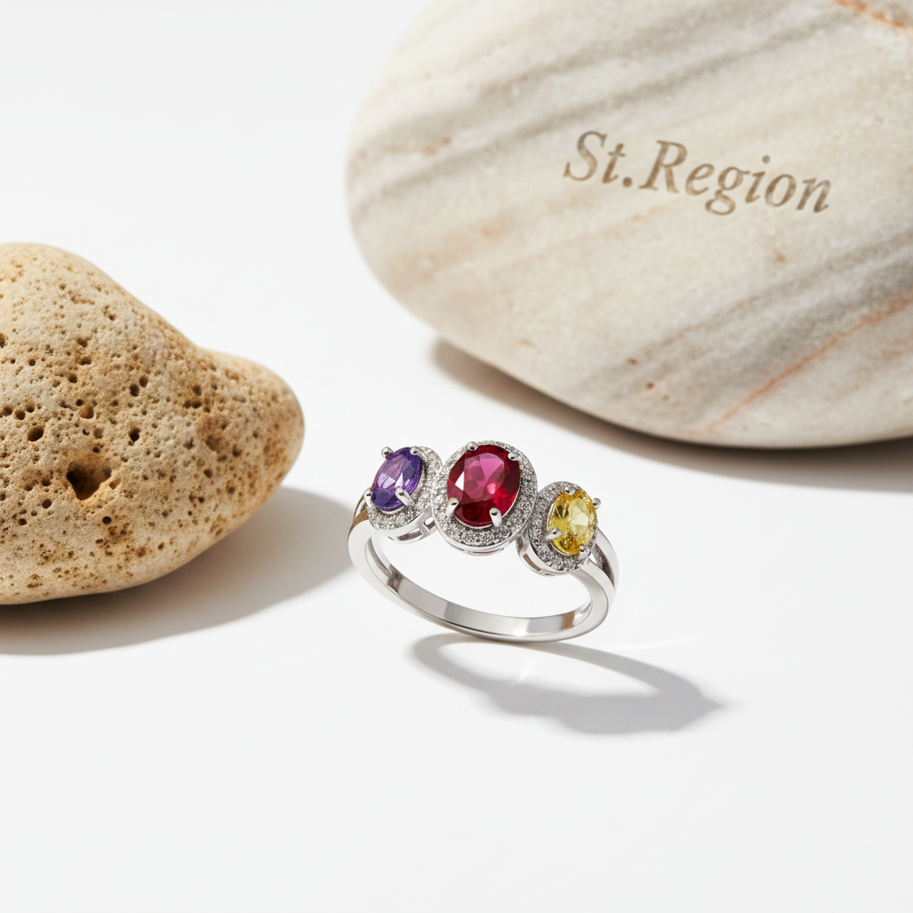 Multicolor Crystal & Cubic Zirconia Silvertone Oval Band Ring