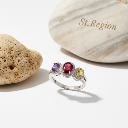 Multicolor Crystal & Cubic Zirconia Silvertone Oval Band Ring