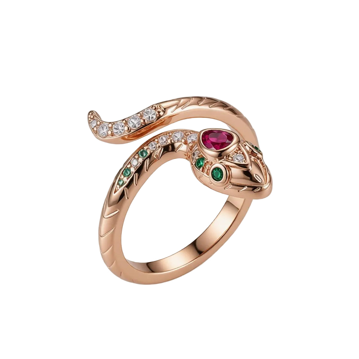 Red Crystal & Cubic Zirconia Snake Adjustable Bypass Ring