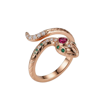 Red Crystal & Cubic Zirconia Snake Adjustable Bypass Ring