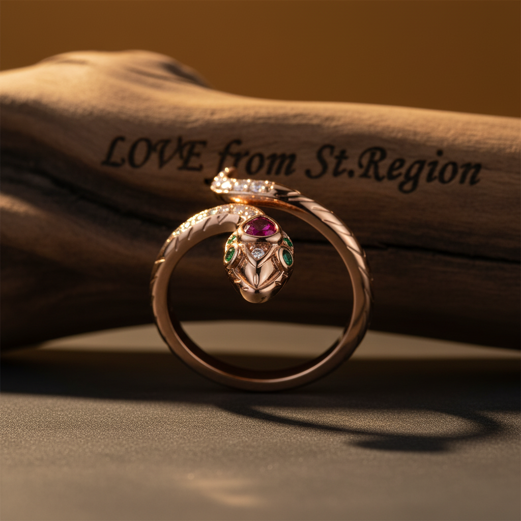 Red Crystal & Cubic Zirconia Snake Adjustable Bypass Ring