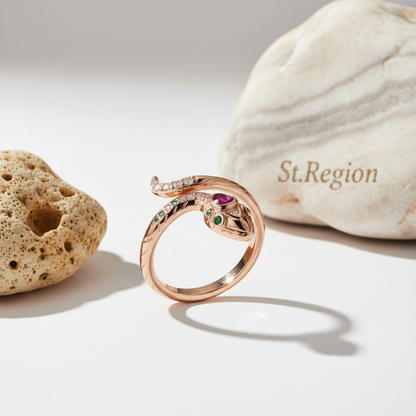 Red Crystal & Cubic Zirconia Snake Adjustable Bypass Ring
