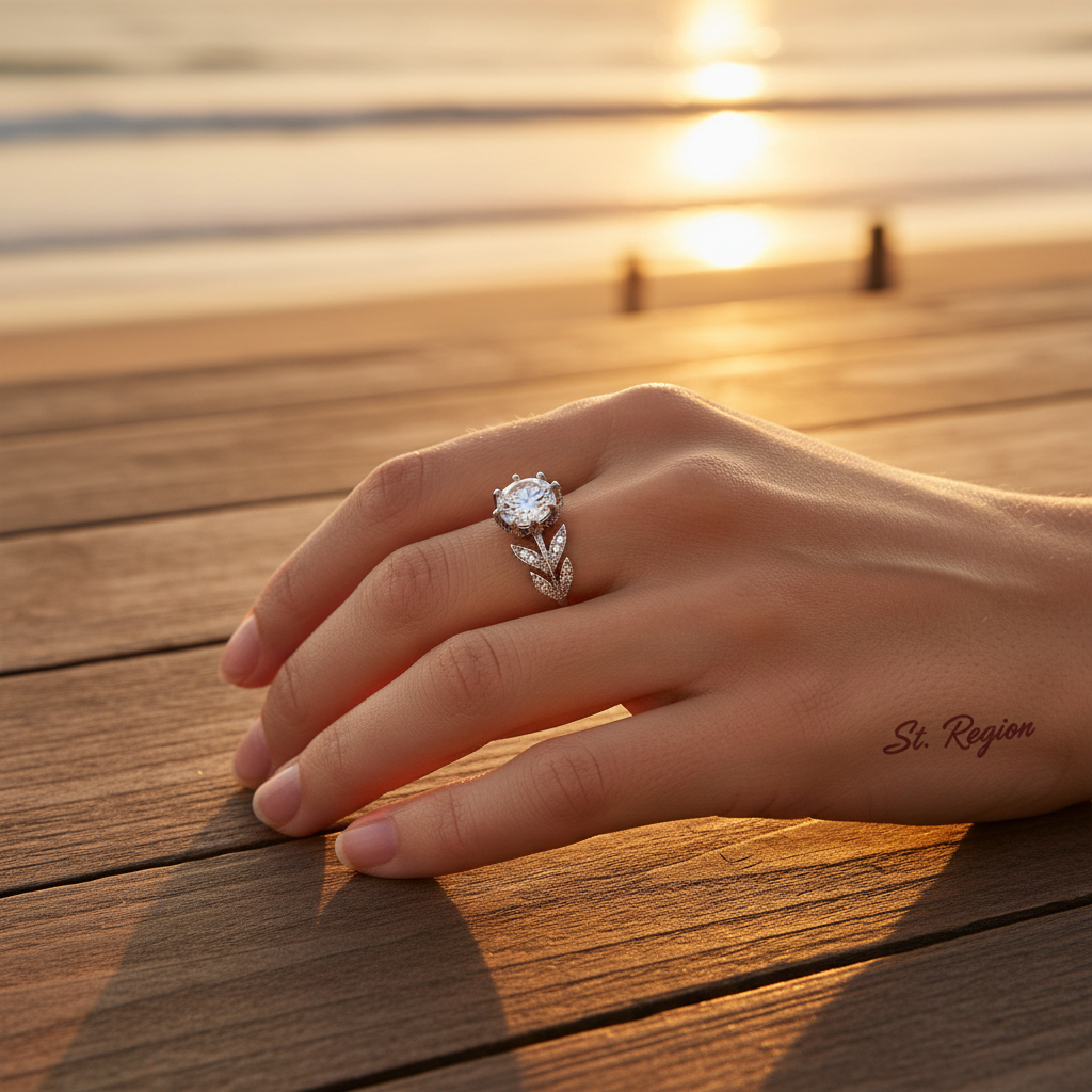 Crystal & Silvertone Prong-Set Floral Cocktail Ring