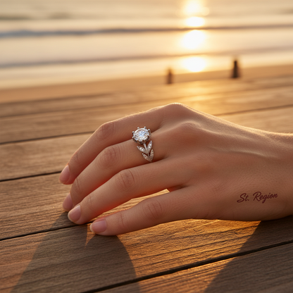 Crystal & Silvertone Prong-Set Floral Cocktail Ring