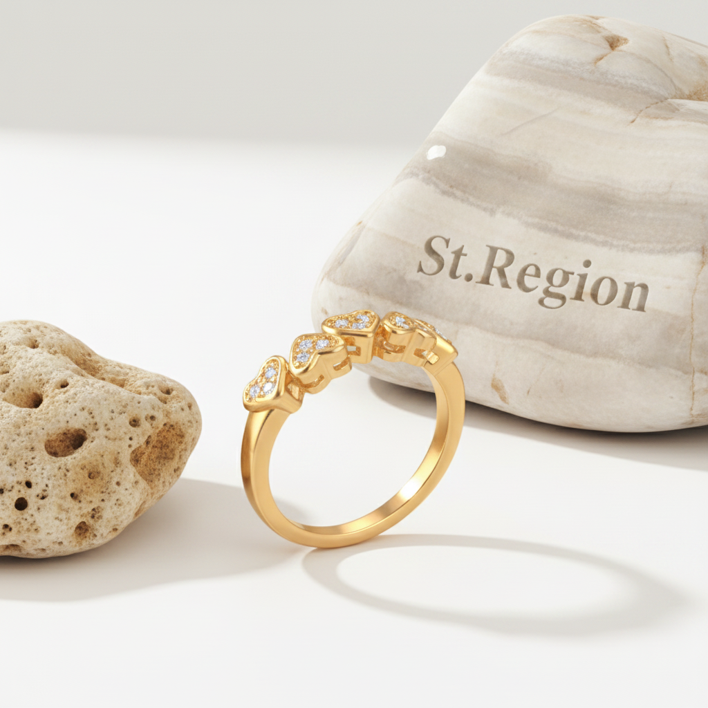 Cubic Zirconia & Goldtone Heart Band Ring