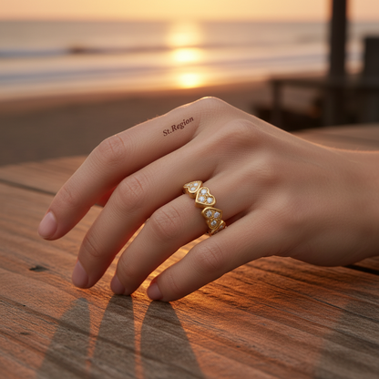 Cubic Zirconia & Goldtone Heart Band Ring