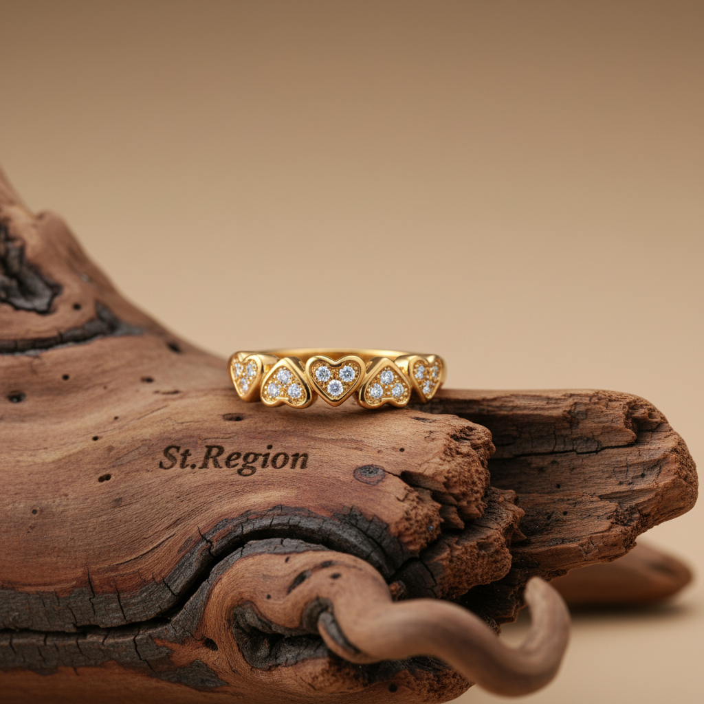 Cubic Zirconia & Goldtone Heart Band Ring